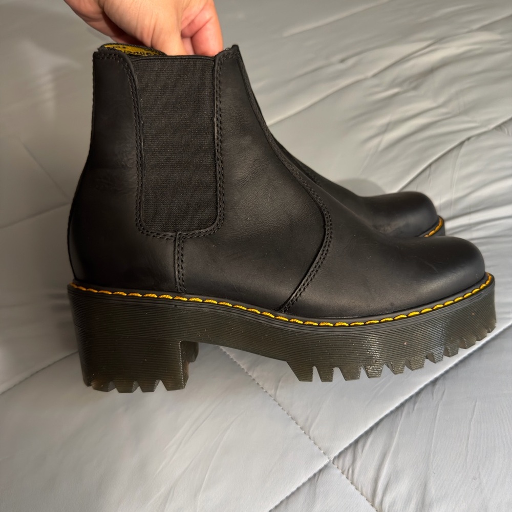 Dr. Martens Black Ankle Boots with Yellow Stitching